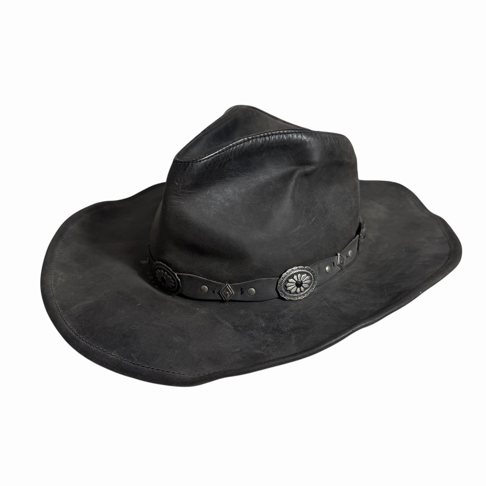 Vintage Stetson Rodeo Dr Black Leather Cowboy Hat Small Western Concho
